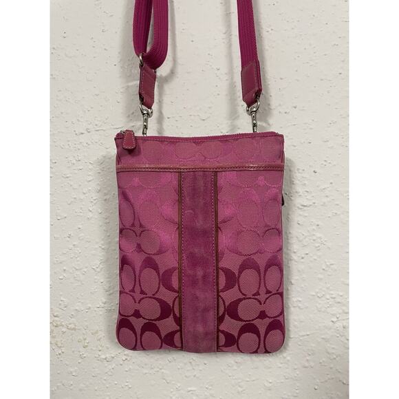 Coach Handbags - Vintage Y2K 90s Coach Signature Small Leather Crossbody Shoulder Bag Canvas Pink